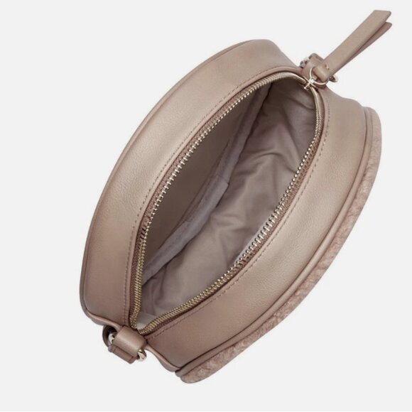 INC International Concepts Crossbody Bag Tan Jewliee Canteen Sherpa Quilted - Picture 3 of 4